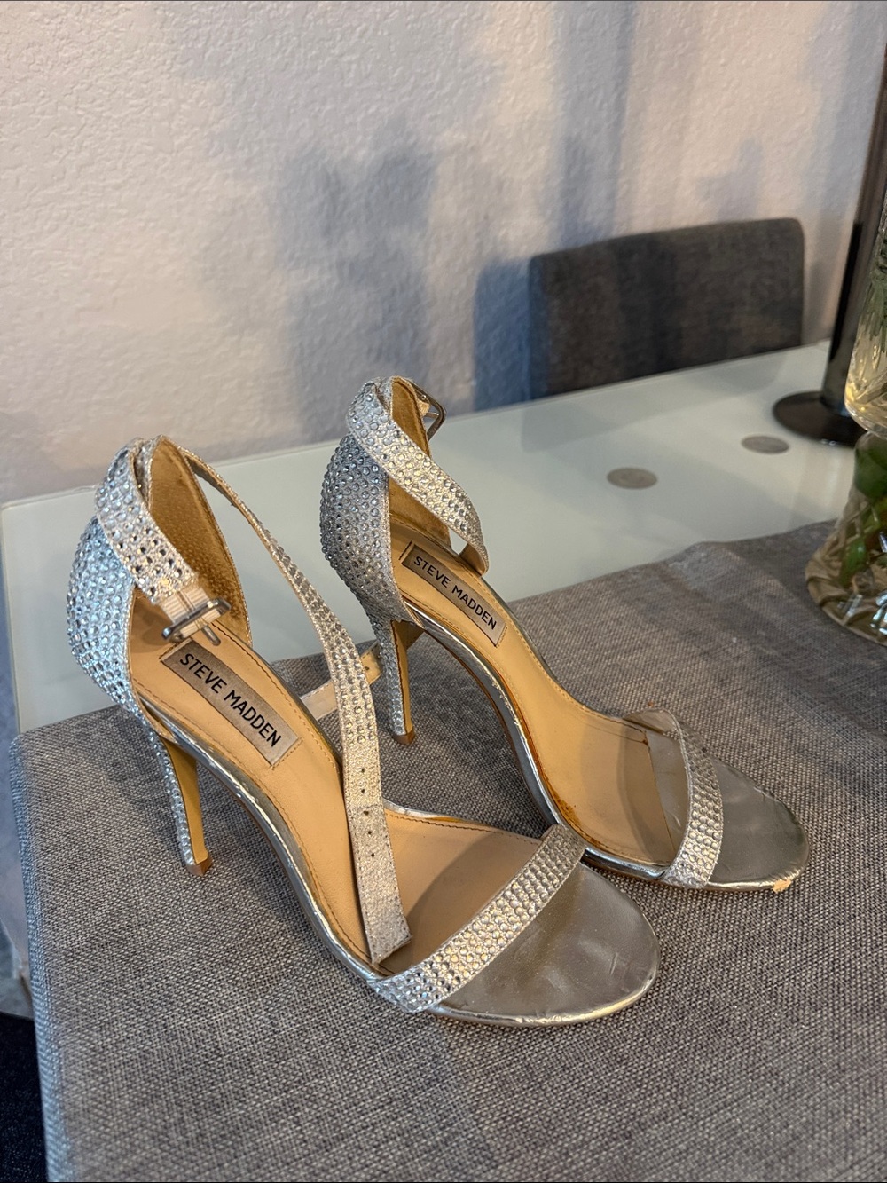 Steve Madden Silver Crystal Strappy High Heels